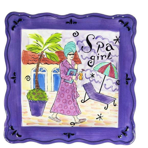 Trinket Dish Tray Jennifer Brinley Spa Girl Certified International 9 in x 9 in - Picture 1 of 5